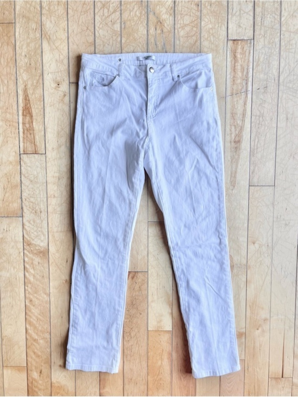 Simon Chang White Stretch Denim Straight‑Leg Pants Size 10